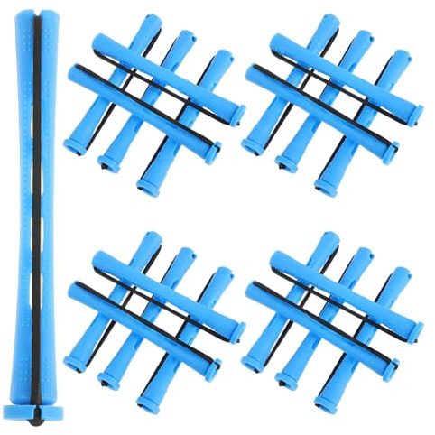 SHOWERORO Juego de 60 Varillas para Permanente de Ondas Frías, Rulos de Plástico para Cabello con Tapas y Bandas Elásticas, Tamaño 0.9x8.2 Cm, Rizadores Reutilizables para Peinado