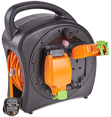 VonHaus Extension Reel - 25m Heavy Duty Extension Lead for Indoor & Outdoor Use - Thermal Cut Out, Corrosion Resistant Cover - Splash-Proof Wind Up Power Extender Lead