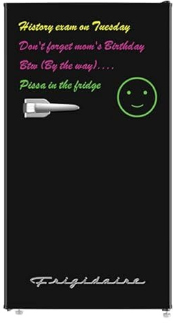 Frigidaire EFR331 Single Door Compact Refrigerator - Adjustable Thermostat Control - Reversible Doors - Front Blackboard, Write and Erase - Ideal for Dorm, Office, RV, Room - Black, 3.2 Cubic Feet
