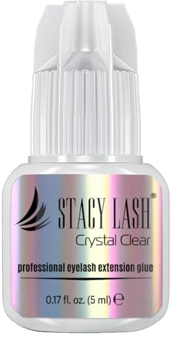 STACY LASH Crystal Clear Eyelash Extension Glue (0.17fl.oz/5ml)/1 Sec Drying Time/Retention – 8 Weeks/Transparent Adhesive/Lash Tech Supplies