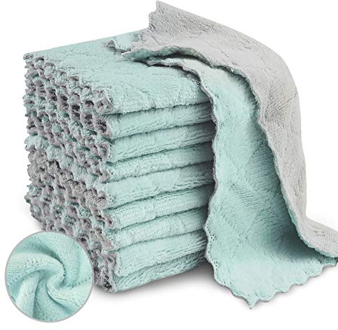 Bessrung 20 Pack Kitchen Dish Cloths, Super Absorbent Microfiber Cleaning Cloth for Cleaning Dishes, Kitchen, Bathroom, Car(Grey & Green)