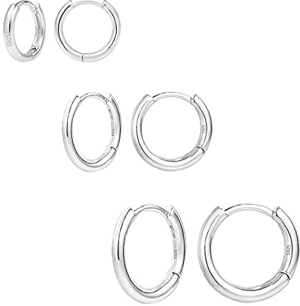 Ringörhängen i 925 sterlingsilver för kvinnor, flickor, små ringörhängen, allergivänliga, broskörhänge, örhängen, set för flera piercingar, Vitguld, Ingen applikation