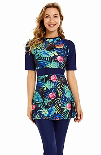 ShuoBeiter Costume da Bagno a Maniche Corte Costumi da Bagno modesti per Donna Rash Guard Tuta da Surf Costumi da Bagno Burkini (4XL, S7)