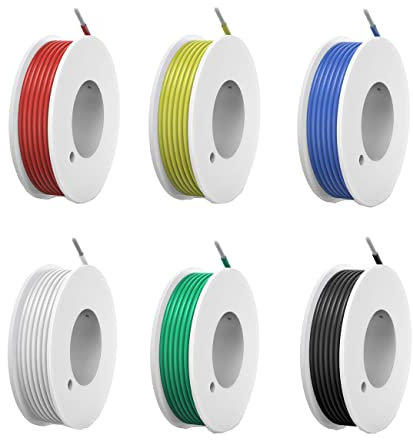 HUAZIZ Fil électrique en Silicone 26awg 6 coloris(chaque couleur 10 mètres), Kit de fil solide, Cable de Connexion Sans Oxygène Fil Toronné Cuivré Résistant à Haute Température