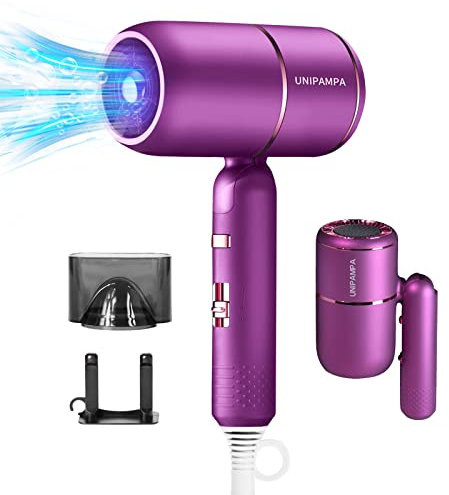 Unipampa Secador de Pelo Profesional, Secadores de pelo Iónico, Secador Iónico, Plegable, Secador de Viaje, 2000W, 3Temperaturas&2 Velocidades, Concentrador, Gancho Para Colgar, para Hogar, salón