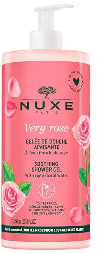NUXE Very Rose Soothing Shower Gel 750ml, Gentle Body Cleanser, For All Skin Types Including Sensitive Skin, Leaves Skin Soft & Comforted, Vegan Formula