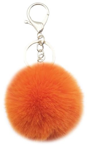 Xsclpomddy Pom Pom Schlüsselbund künstliche weiche Kaninchenhaar Taschenanhänger Ball Schlüsselanhänger für Handtasche Auto Anhänger Dekoration,orange
