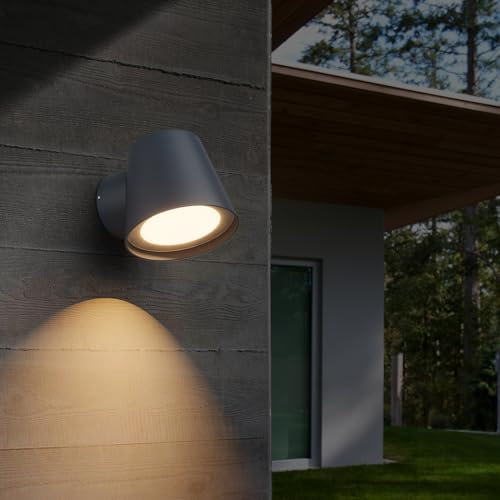 Klighten 12W Außenwandleuchte LED Wandleuchte, Wandlampe Aussen/Innen, IP65 Aussenlampe, Modern Aussenleuchte, Außenleuchte für Terrasse Garten, Aluminium+PC, Warmweiß 3000K 820LM, Anthrazit
