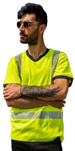 Capto Varning T-shirt - Reflekterande Varningströja - Varningströja - Säkerhets-T-shirt - Arbetströja - Varningströja för Män - Arbetskläder T-shirt - Gul/Svart - L