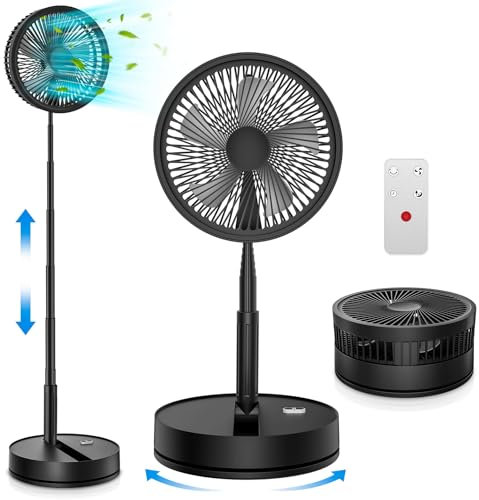 LBSTP Portable Oscillant Ventilateur sur Pied Silencieux avec Télécommande - 8'' Pliable Ventilateurs avec Minuterie USB 7200mAh Rechargeable Table Fan pour Chambre Bureau Voyage Noir