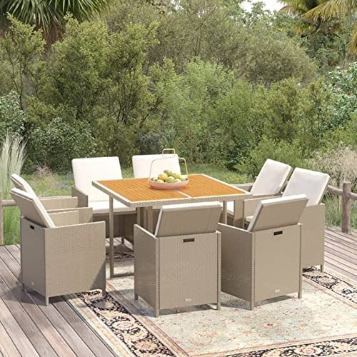 SECOLI Rattan Gartenmöbel Set 8 Stühle mit Tisch Garten Sitzgruppe 8 Personen Rattan sitzgruppe Balkon Tisch und stühle Sitzgruppe Outdoor-Beige und Braun-9-tlg
