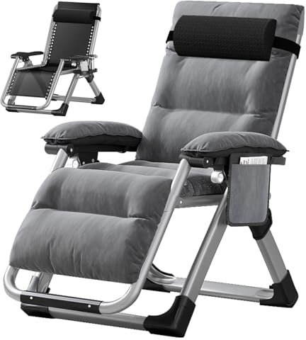 Ryuhic Chaise Longue Fauteuil Relax de Jardin Pliable, Transat Jardin Exterieur 200kg Capacité, Chaise à Gravité ZéRo RéGlable avec Coussin, Appuie-TêTe Et Poche