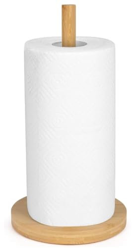 Portarrollos de Cocina de Bambú Antideslizante, Porta Rollos de Papel Cocina, Soporte para Papel de Cocina, Ideal para Papel de Cocina Estándar, 28x14,5cm, Bambú Natural
