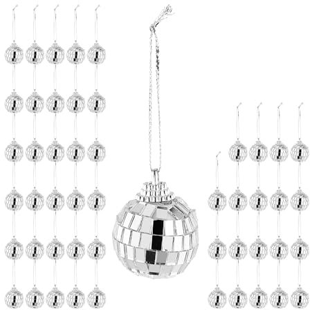 Relaxdays Palla da Discoteca, Set da 50, Mini Sfera Specchiata, Stratosfera per Compleanni, Palline Ø 3 cm, Argento, Gommapiuma, 8.5 x 3 x 3 cm