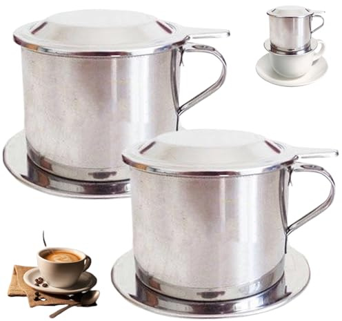 Vietnamesischer Kaffee -Tropf 2PCS -Set Edelstahl -Kaffee -Tropf -Set umfasst Deckel, Tablett, Filter, vietnamesische Kaffeemaschine mit Griff, langsame Tropfkaffeemaschine, vietnamesische Kaffeefilt