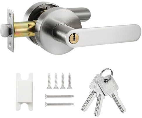 Faankiton Poignée de Porte à Levier, Serrure de Poignée de Levier de Porte, Serrure de Porte d'Entrée à Clé, Poignée de Porte Intérieure avec Serrure et Clé pour Toilette, Chambre, Bureau (Argent)