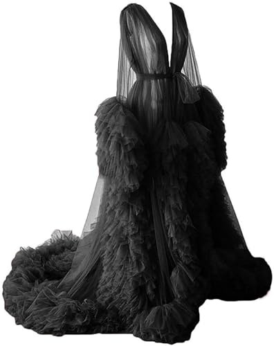 AHERKLL Abito premaman in tulle gonfio per servizio fotografico lingerie lunga per baby shower gravidanza fotografia vestirsi, Nero , 46