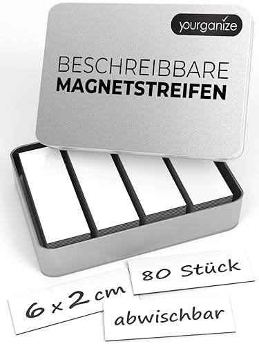 YOURGANIZE® Strisce magnetiche scrivibili, 80 pezzi, 60 x 20 mm, targhe magnetiche per scrivere, per frigorifero, lavagna e lavagna, strisce magnetiche, colore bianco