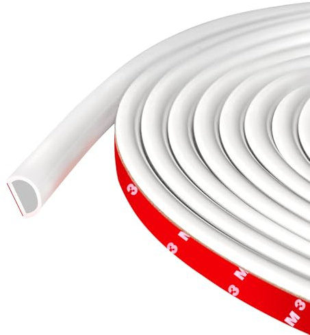 Weather Stripping Door Seal Self Adhesive Weather Strip Silicone D Shaped Sealing Strip for Door/Window Frame, 6m Length, White Color (9mm W × 6mm T)