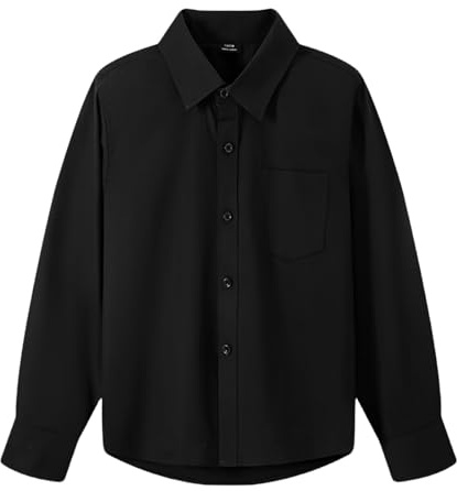 DANUOKU Pojkar klänning skjortor smoking skjorta långärmad button down skjorta för 5-12 år, Svart, 7-8 År