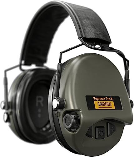 Sordin Pro-X Slim SFA Protección auditiva - 74502-04-G-S - Protector auditivo activo en cápsula - Anillo aislante para un mayor SNR (31 dB) - Almohadillas de gel - Oliva