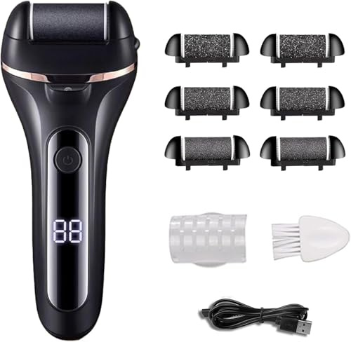 Foot Callus Remover, Professional Electric Pedicure Callus Remover, Rechargeable Foot File with 6 Roller Heads for Feet Care (Black)