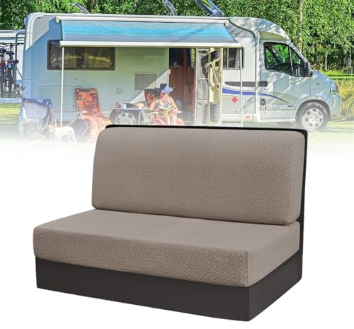 POPUBBY Copridivano per Camper, 1 set (2 pezzi) Elasticizzati Jacquard Copri Divano per Roulotte, Lavabile Fodere Cuscini Dinette RV, Copri Sedili per Caravan Coprischienale e Copripanca (Kaki)