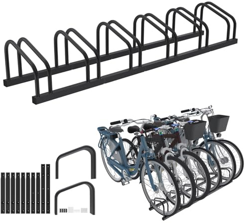 Froadp Cykelställ golv för 6 cyklar, flera stativ för 30–65 mm däckbredd, galvaniserat stålcykelhållare, golv och väggmontering, svart
