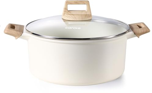 CAROTE 6 Qt Nonstick Stock Pot with Lid Soup Pot, 6 Quart Casserole with Lid, Easy to Clean Non Stick Cooking Pot Cookware PFOA Free, White Granite