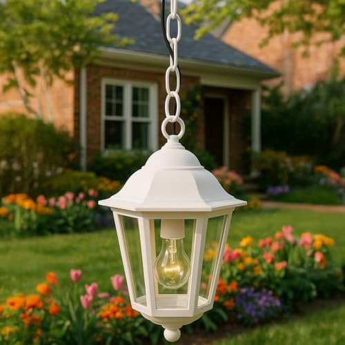 PRENDELUZ Farol blanco de jardín colgante 60W IP44 E27 exterior estilo clásico 230V 190x270 mm