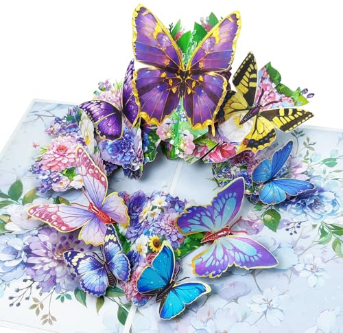 Happivue Butterfly Birthday Cards for Women, 3D Flowers and Butterflies Pop Up Birthday Cards for Mum, Gift Decoration Greeting Card for Daughter Wife Sister Female Friend