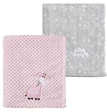 CREVENT 2 Mantas de bebé de 75 cm x 100 cm, acogedoras, esponjosas y cálidas para bebés, Ropa de Cama para Cuna, Cochecito, Nube Gris + Jirafa