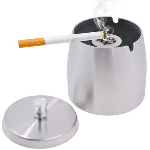 Aschenbecher Edelstahl,Aschenbecher mit Deckel, Tischplatte,Moderne Tischplatte,für Partys, Grillabende oder einfach für den täglichen Gebrauch, Silber