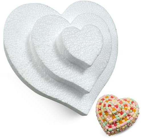 CHEFZOCO Molde de poliestireno para tartas, Juego de 3 pisos para tartas, Bases para tarta, Apto para para arreglos florales, cumpleaños, bodas, fiestas, Diseño corazón 3 niveles 10-20-30 cm