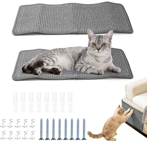 2 PcsCat Scratcher Mats,60x25cm Sisal Cat Scratching Mat, Cat Scratching Pads Boards, Anti Scratch Furniture Protectors for Protecting Furnitures Bed Sofa Protectors Mats Pad with Accessories(Grey)