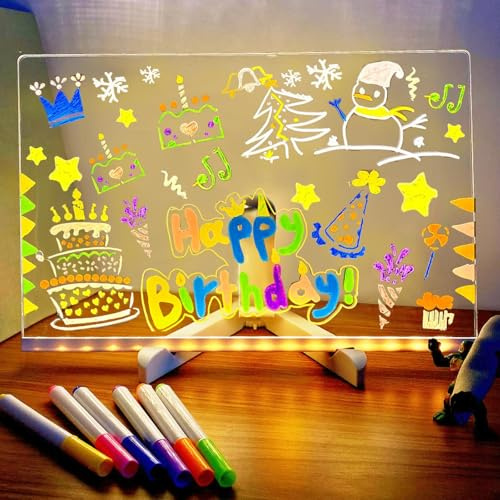 YOUYIKE Tablero de Dibujo LED 30x20cm Pizarra Luminosa con 7 Lápices y Soporte Tablero de Escritura Letrero Luminoso Tablero de Dibujo Iluminado para Niños Adolescentes Pizarra de Notas Regalo