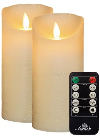 2 velas LED grandes, marfil, diámetro 10 cm x 20 cm de altura, 2 pilas C necesarias, con efecto titilante y temporizador, velas LED grandes para iluminación navideña