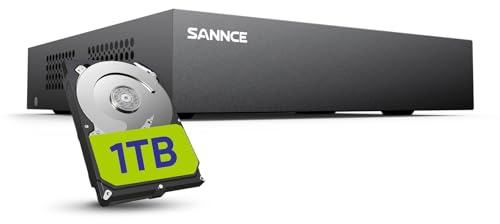SANNCE DVR 8 Canales 1080P de Seguridad para Sistema de Cámara CCTV Interior/Exterior Analógico/AHD/TVI/IP, Detección de Movimiento, 1TB HDD