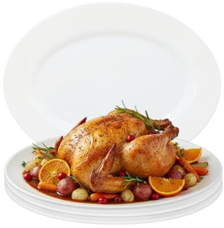 UNIQUE HOME LIVING 34.5cm Serving Platters Set of 4 White Oval Serving Plates, 13.5 Inch Large Zenix Glass Platter Dish for Party Food Buffets Appetisers Dessert Snacks, Microwave and Dishwasher Safe