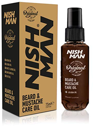 NISHMAN Bart- Und Schnurrbartpflegeöl 75ml - Natürliches Öl für Feuchtigkeit, Pflege und Styling von Bart und Schnurrbart - Für Einen Weichen, Gesunden und Glänzenden Bart
