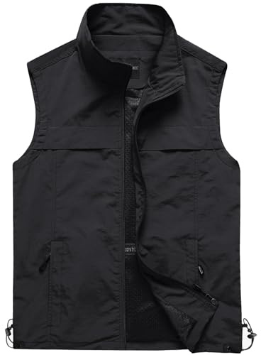 Gihuo Men's Causal Lightweight Outdoor Vest Quick Dry Outdoor Multi Pockets Travel Safari Fishing Vest (XLarge, Style3-Black)