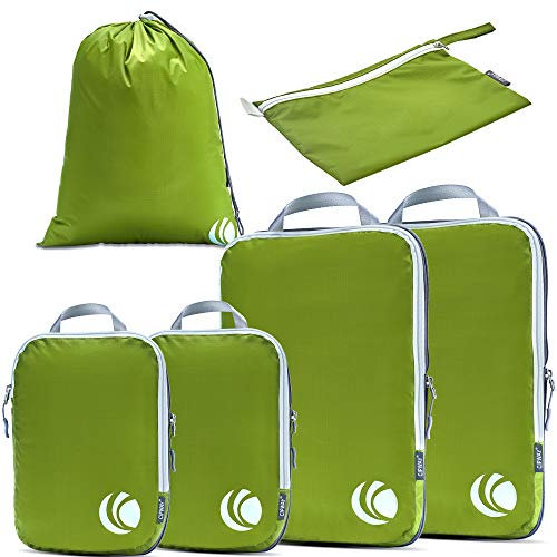 Cipway Kompressions-Packwürfel-Set, ultraleicht, erweiterbar, Reise-Organizer für Handgepäck (grün, 6 Stück)