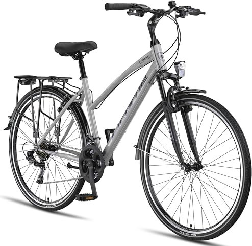 Licorne Bike Premium Trekking Bike in 28 Zoll - Fahrrad für Jungen, Mädchen, Damen und Herren - Shimano 21 Gang-Schaltung - Mountainbike - Crossbike - Life-L-V - Grau/Schwarz