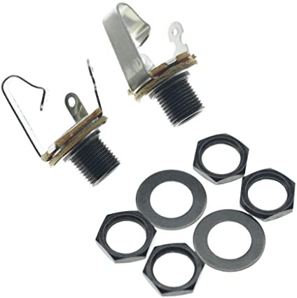 KAISH Black Nickel Premium 2-Pack Brass Material American Thread Audio 1/4 Female Guitar/Bass Output/Input Jack 6.35mm TS Mono Panel Mount Jack Socket with Nuts and Washer