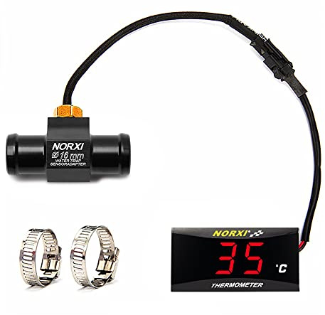 Motorcykel universell digital termometer med LED-display, DC 12 V digital motorcykeltermometer med temperatursensor (16 mm, röd)