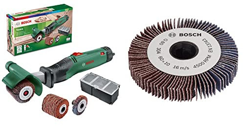 Bosch ponceuse multifonctions Texoro (250 W, 3 accessoires, coffret d’accessoires, dans carton) & Rouleau à lamelles Bosch - Accessoire pour PRR 250 ES (grain 80, largeur 10mm)