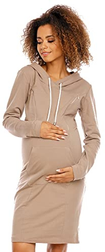 Selente Mummy Love festlig mammaklänning (tillverkad i EU), graviditetsklänning med amningsfunktion, spets eller broderier, Sweatklänning cappuccino, L-XL