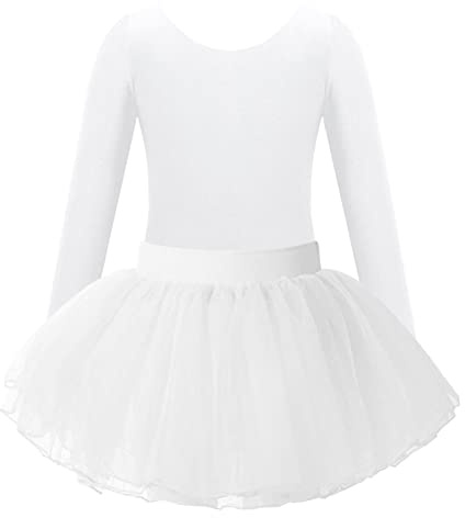 Agoky Maillot de Danza Clásica para Niñas Body de Ballet Leotardo Manga Larga con Falda Tutú Traje de Gimnasia Rítmica Patinaje Vestido de Bailarina Ballet 2-12 Años Blanco 7-8 años