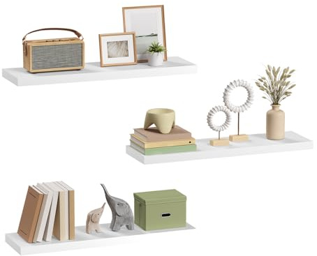 eSituro 3 Pcs White Floating Shelves, 70cm Wooden Modern Shelf, Bedroom | MDF Shelving Boards, Easy Install Wall Rack Display & Organiser for Living Room, Kitchen, Bathroom, Office, Hallway