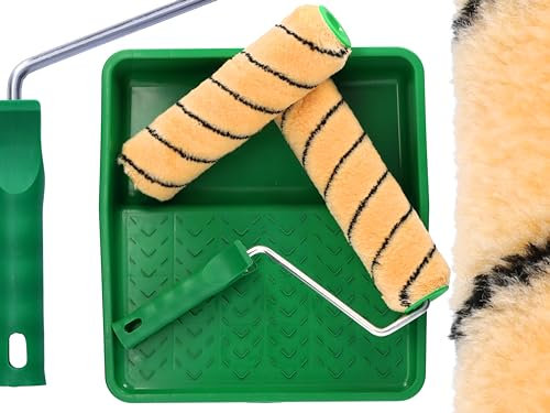 ToolSpace | Lot de 2 Orange Rouleaux 25 cm | Professionnel Peinture | Rouleau Peint pour Mur, Plafond | en Fibre Acrylique | Manche à Rouleau | Grand Bac à Peinture | Ensemble de Peinture